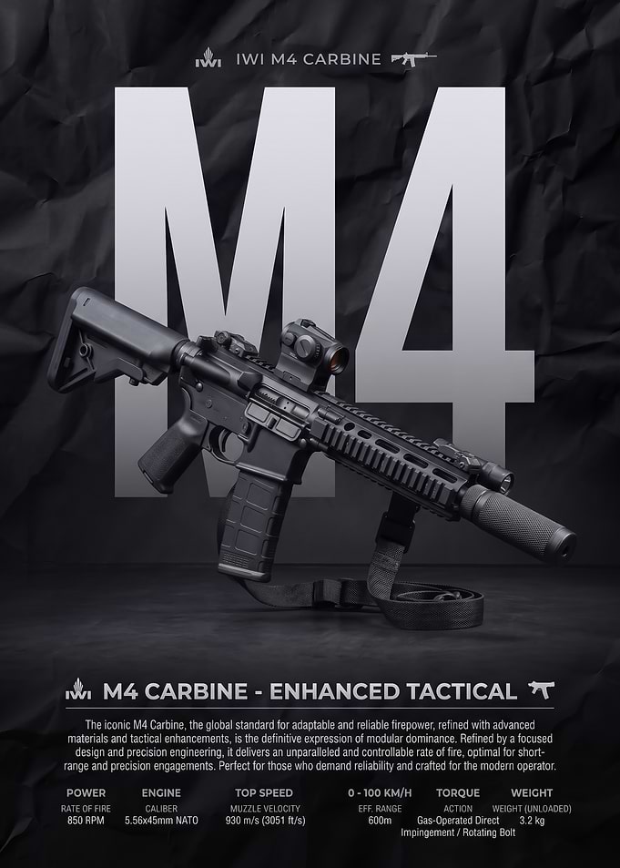 black IWI M4 Carbine Tactical Poster