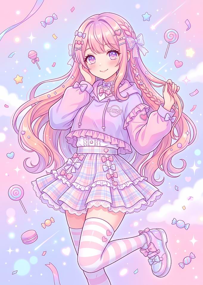 Pastel Anime Girl with Candy Theme