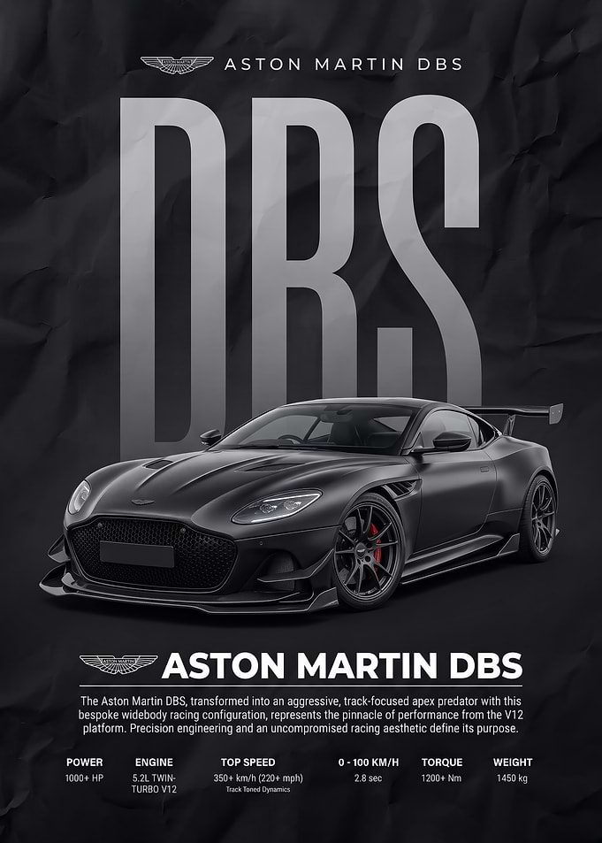 black sleek Aston Martin DBS Track Edition Poster
