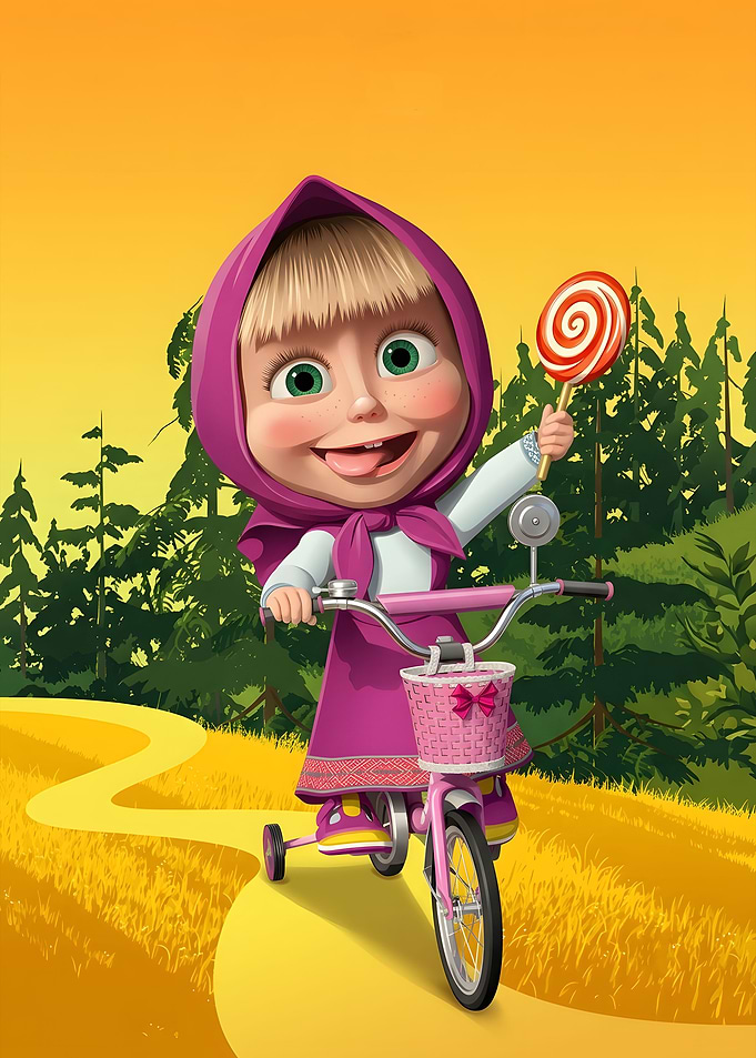 Masha Riding Her Pink Bicycle