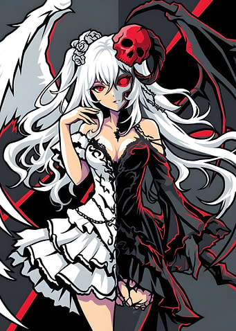 Duality Anime Girl Angel and Demon