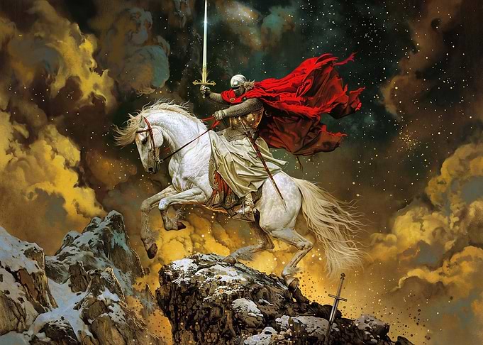 Knight on White Horse Fantasy Art