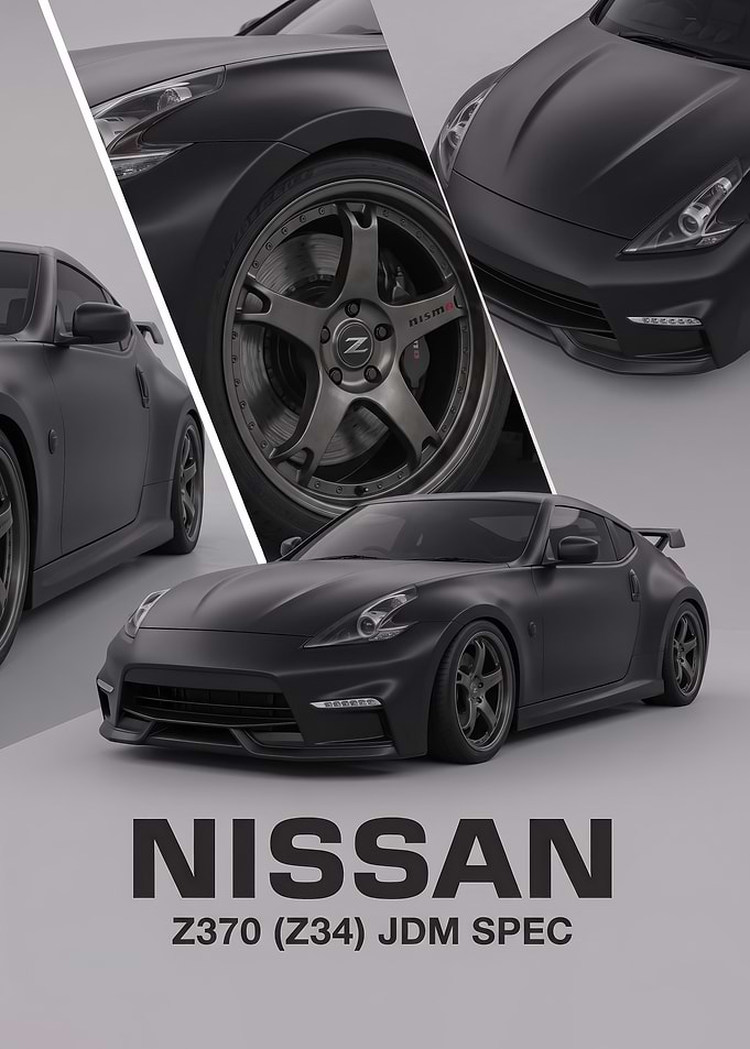 black sleek Nissan 370Z Z34 JDM art car Poster