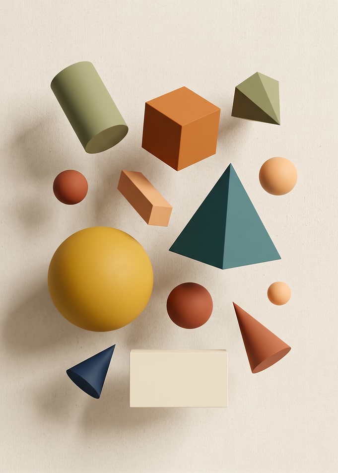 Floating Geometric Shapes Composition