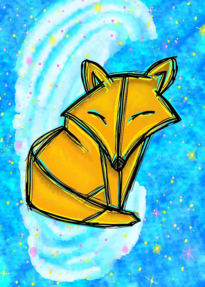 Dreaming Fox Cozy Geometric Animal Digital Art Illustration
