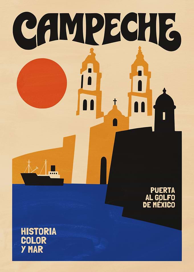 Campeche Mexico Vintage Travel Poster