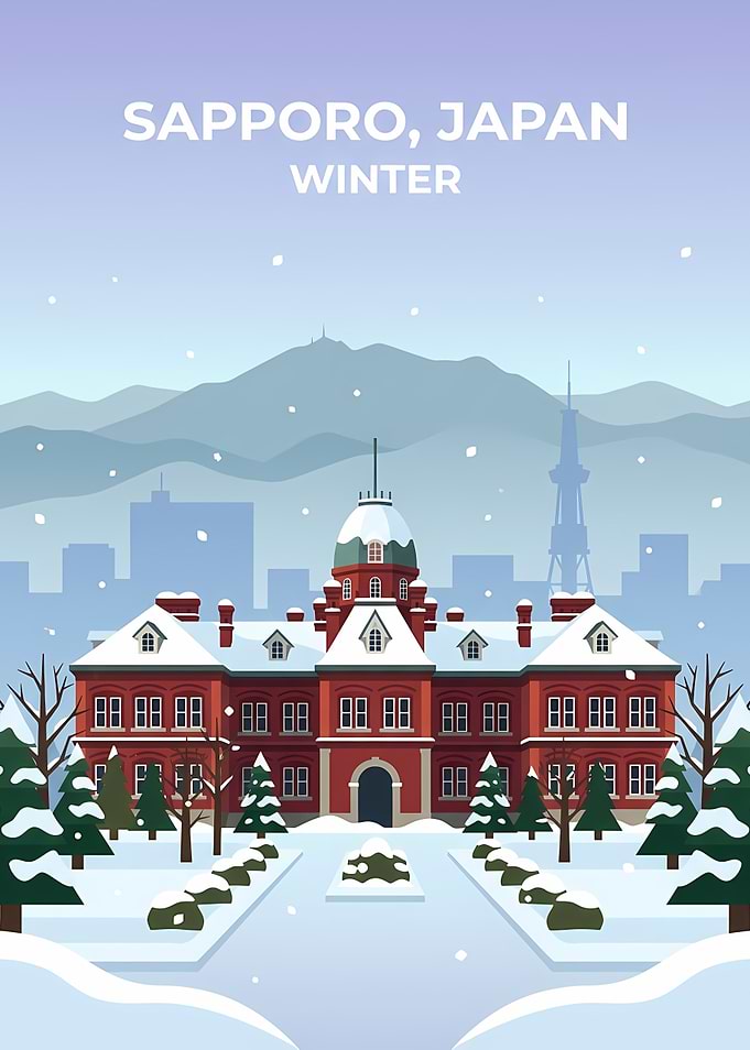 Sapporo Japan Winter Travel Poster