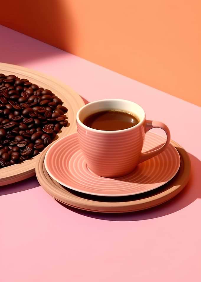 Pink Coffee Cup and Coffee Beans