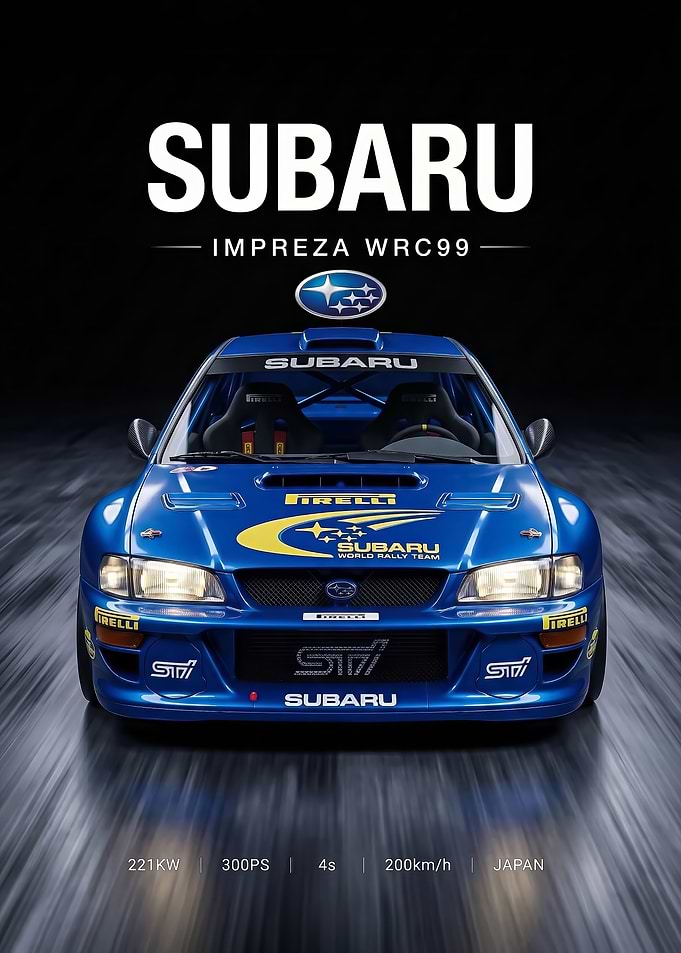 sleek Subaru Impreza WRC99 Rally Car Poster