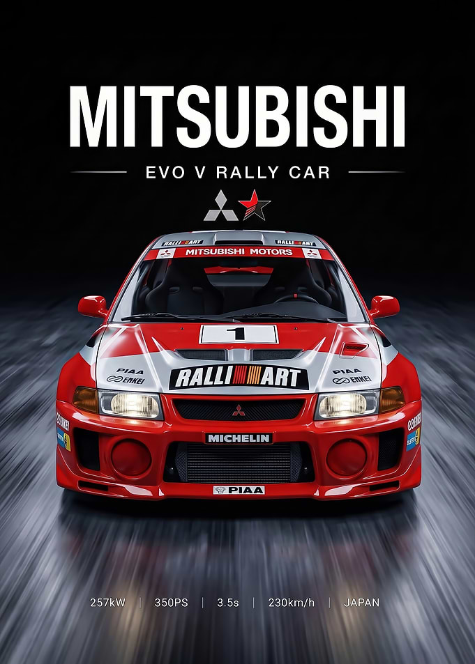 sleek Mitsubishi Evo V Rally Car Poster