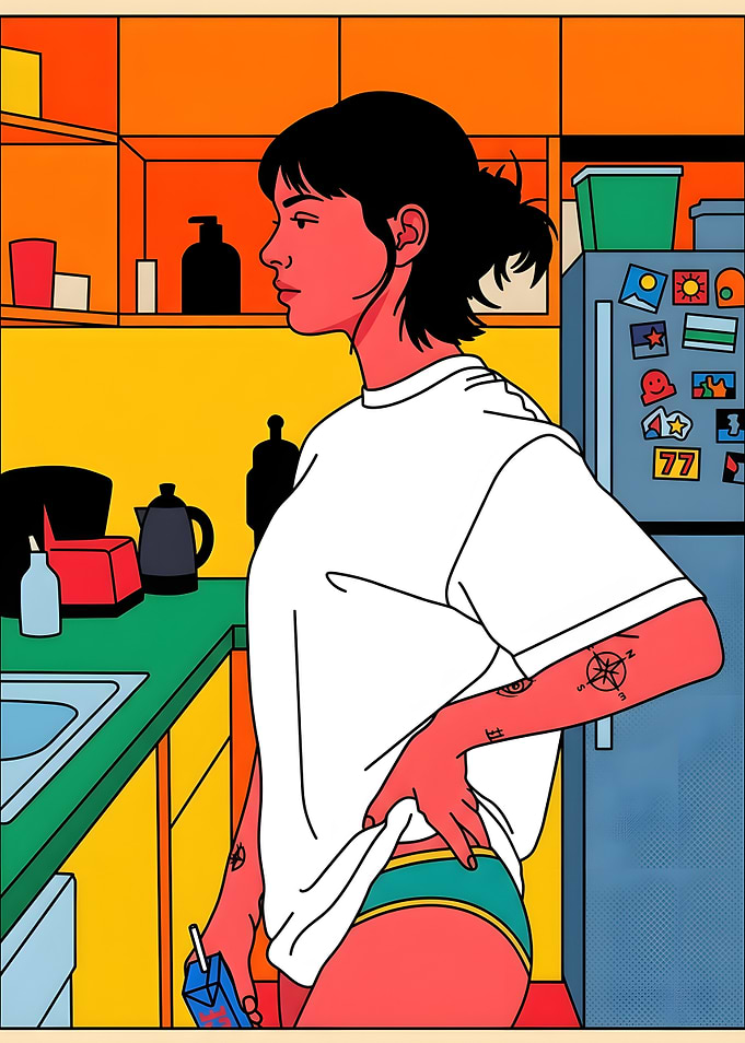 Woman in Kitchen Pop Art Illustration