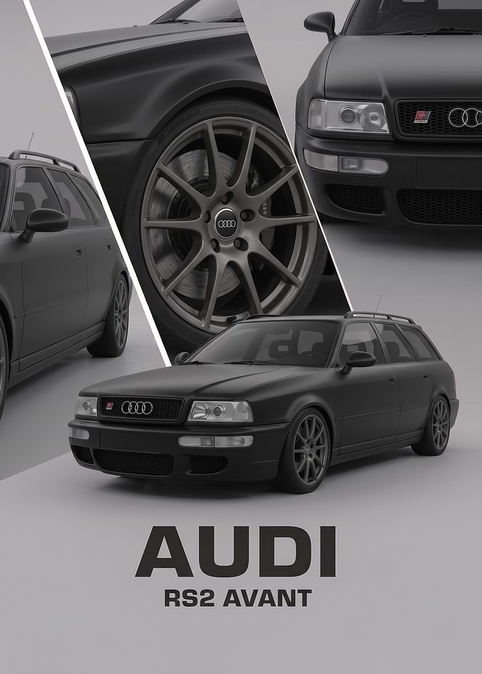 black sleek Audi RS2 Avant art car Poster