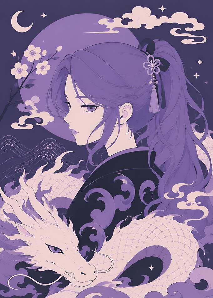 Anime Girl with Purple Dragon