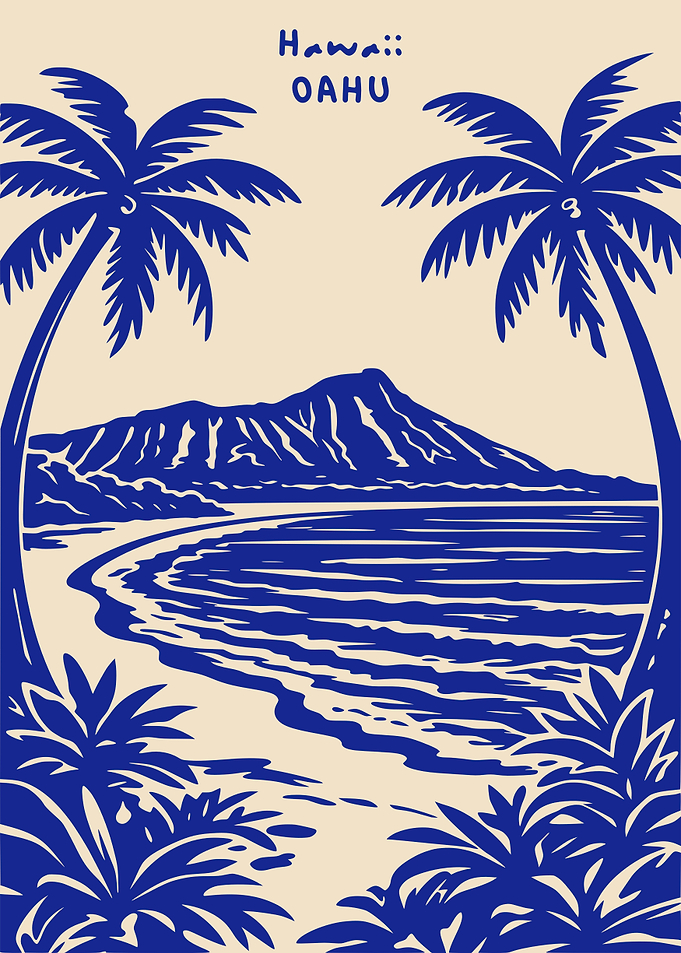 Hawaii Oahu Vintage Travel Poster