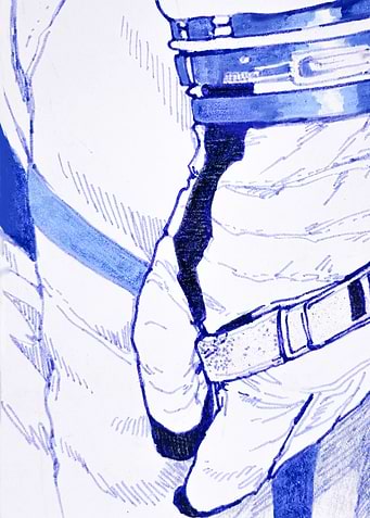 Blue Ink Sketch of Spacesuit