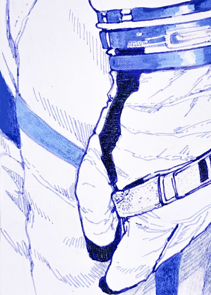 Blue Ink Sketch of Spacesuit