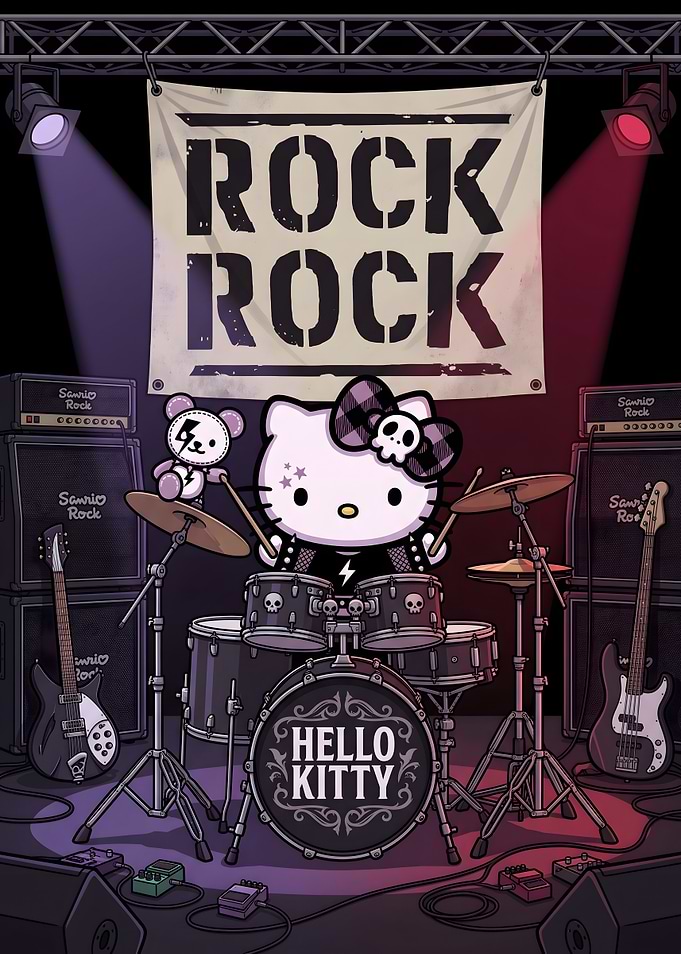 Hello Kitty Rock Drummer Poster