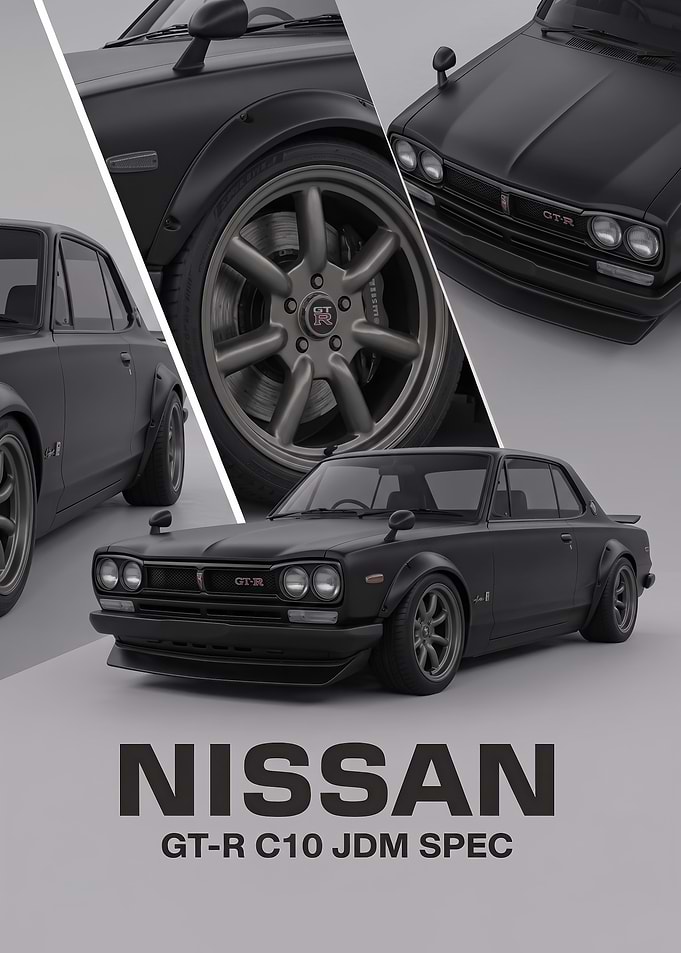 black sleek Nissan GT-R C10 JDM art Poster