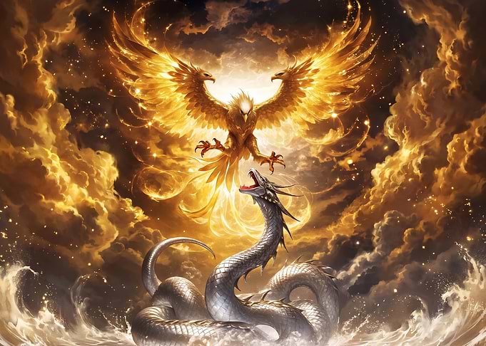 Epic Battle Between Phoenix and Dragon