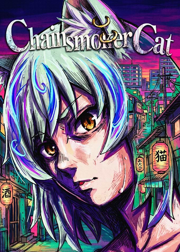 Chainsmoker Cat Anime Style Illustration