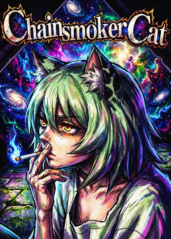 Chainsmoker Cat Anime Style Illustration