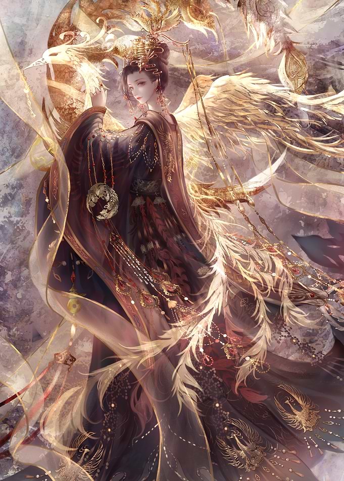 Ethereal Empress with Golden Phoenix Wings