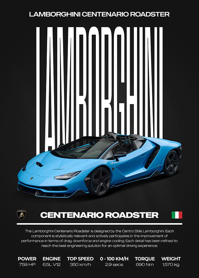 Lamborghini Centenario Roadster Technical Poster