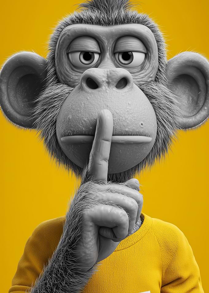 Shushing Monkey Digital Art Portrait