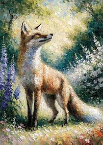 Oil Painting of a Fox in a Garden