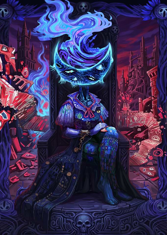 Surreal Cosmic Queen on Throne