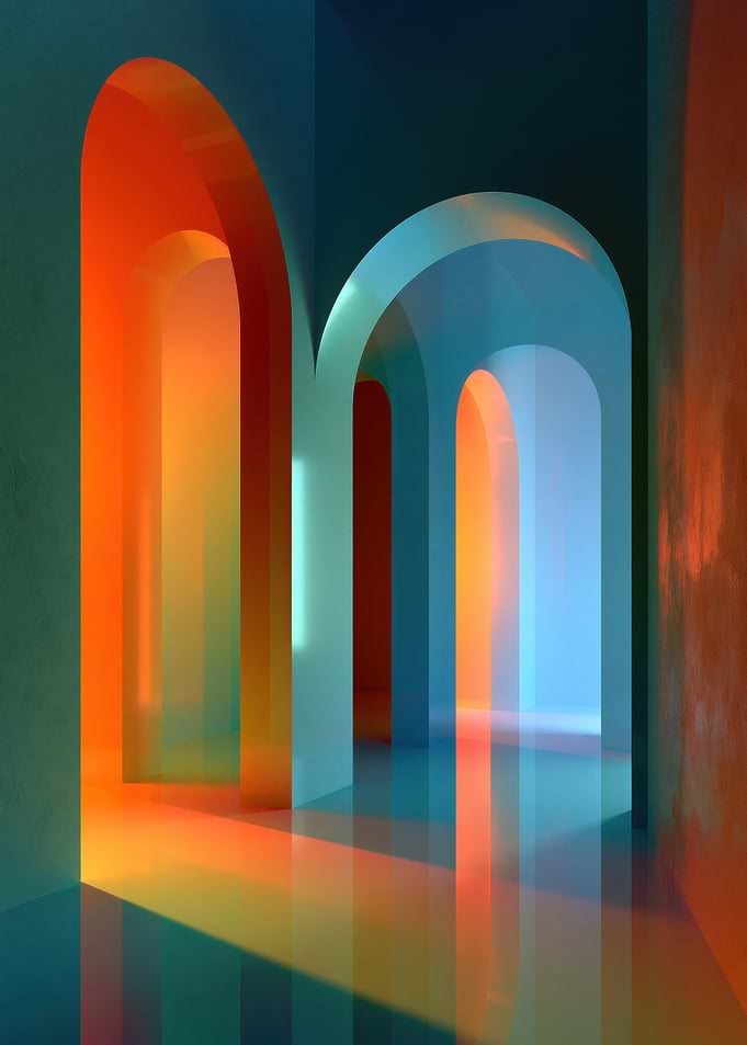 Abstract Arched Corridor with Gradient Lighting