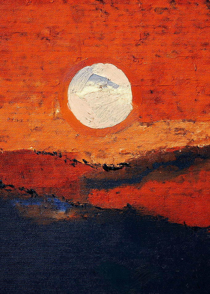 Abstract Painting of a Sunset and Rolling Hills, Minimal Art
