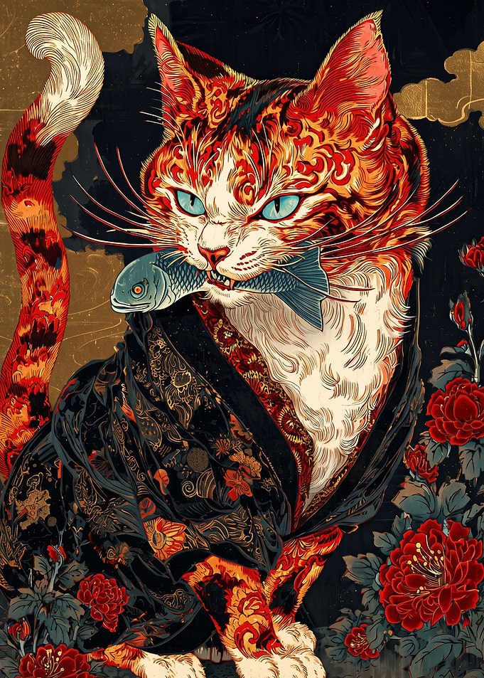 Japanese Style Cat in Kimono