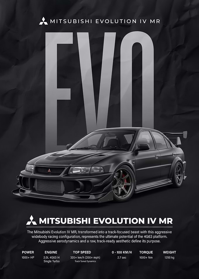 balck sleek Mitsubishi Evolution IV MR Poster