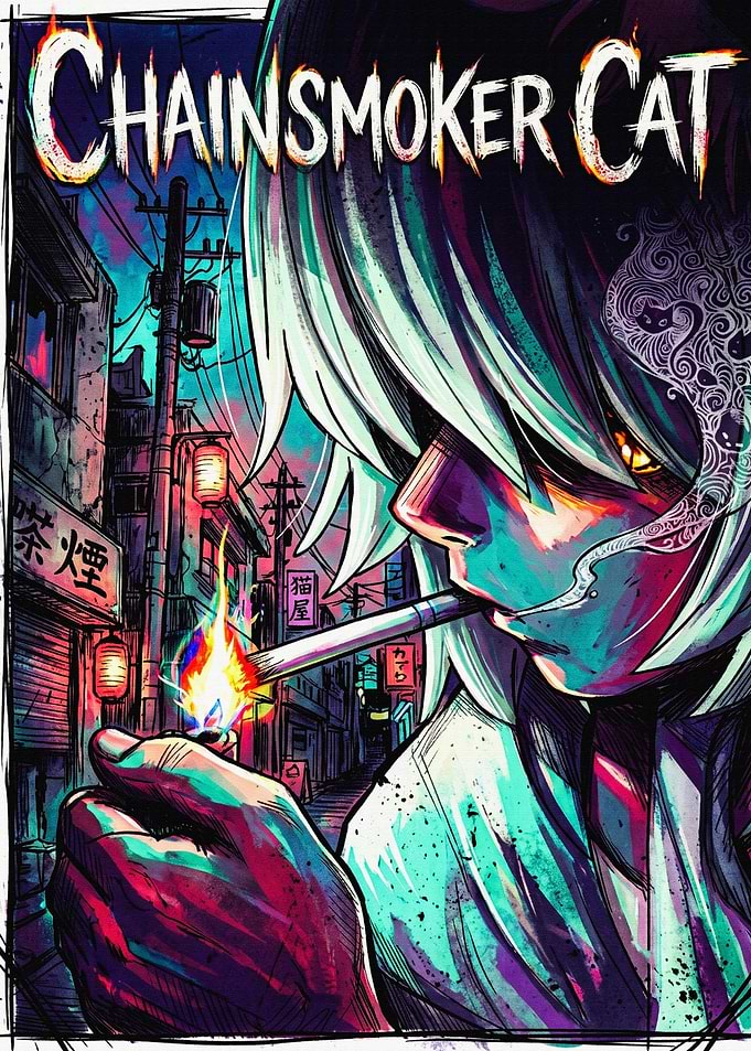 Chainsmoker Cat Anime Style Poster