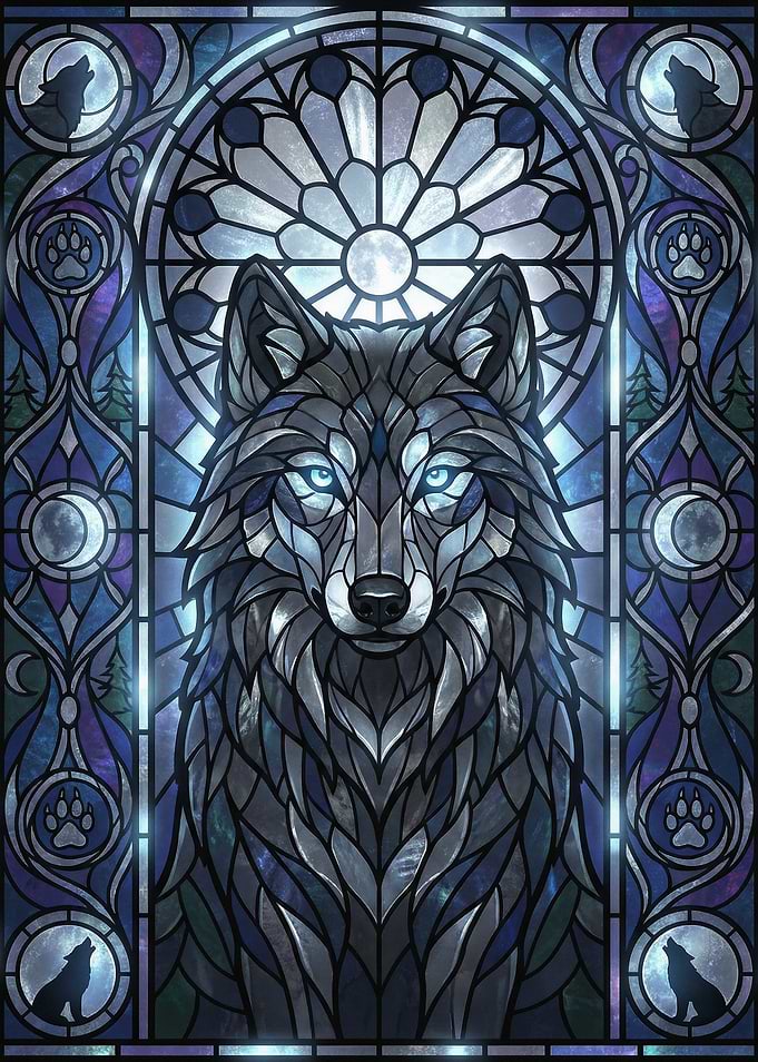 Stained Glass Wolf Portrait