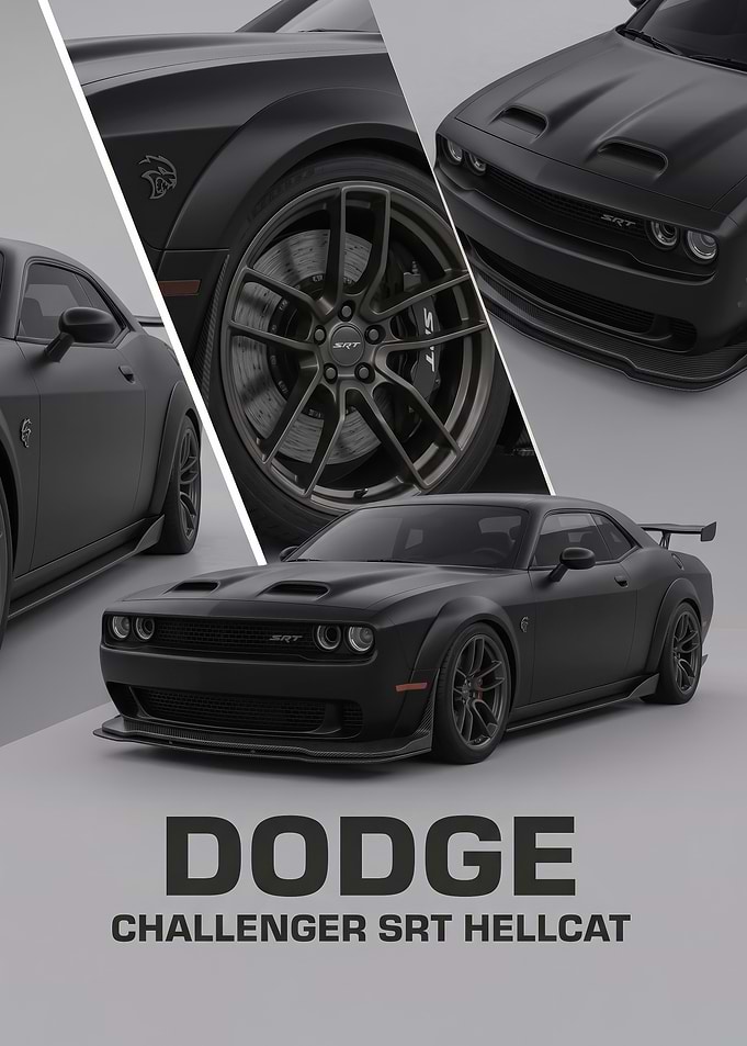black sleek Dodge Challenger SRT Hellcat car Poster