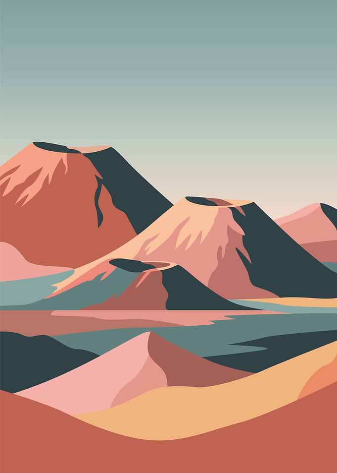 Minimalist Volcanic Landscape Illustration