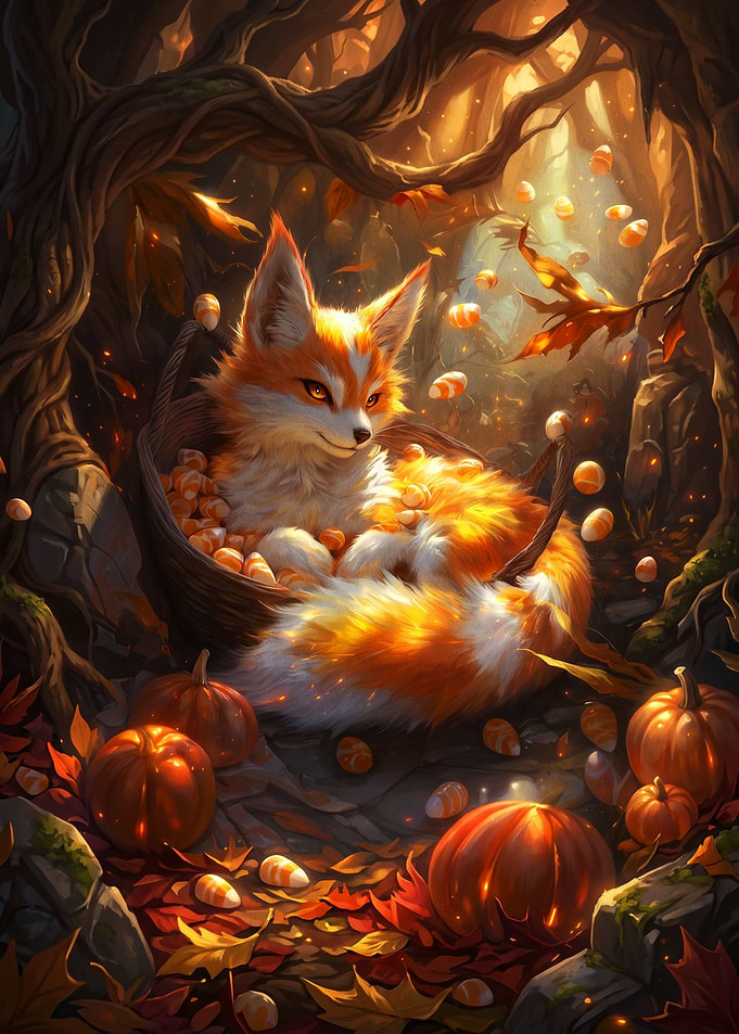 Fox Resting in Autumn Basket