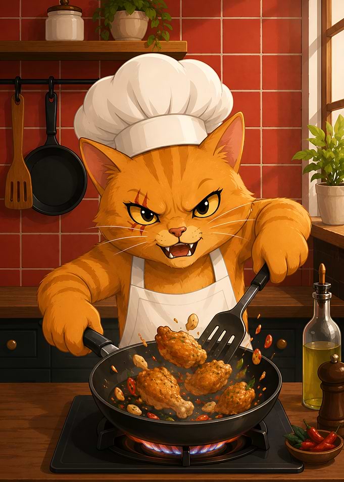 Orange Cat Chef Cooking
