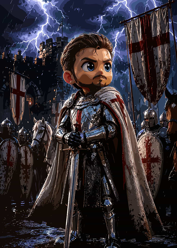 Chibi Crusader Knight in Stormy Battle
