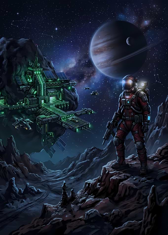 Astronaut on Asteroid Base