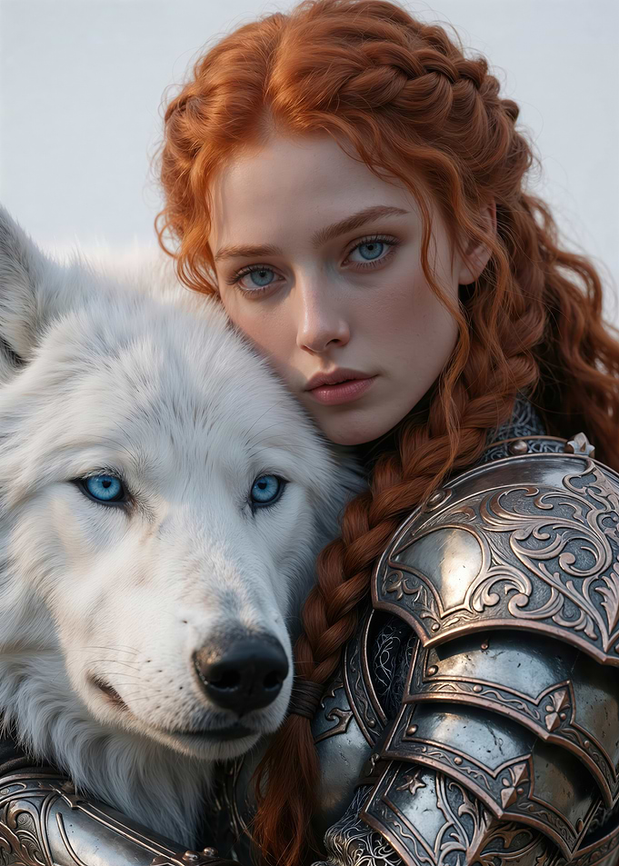 Warrior Woman with White Wolf