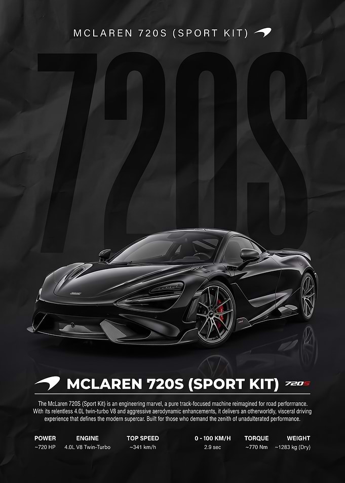 black sleek McLaren 720S car Poster