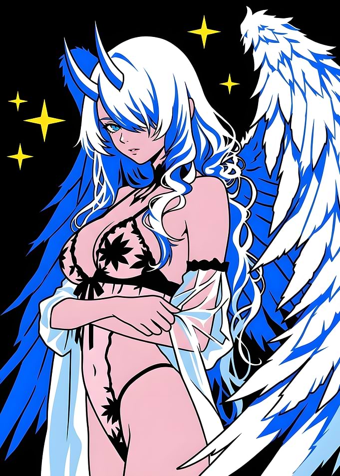 Blue Winged Anime Demon Girl