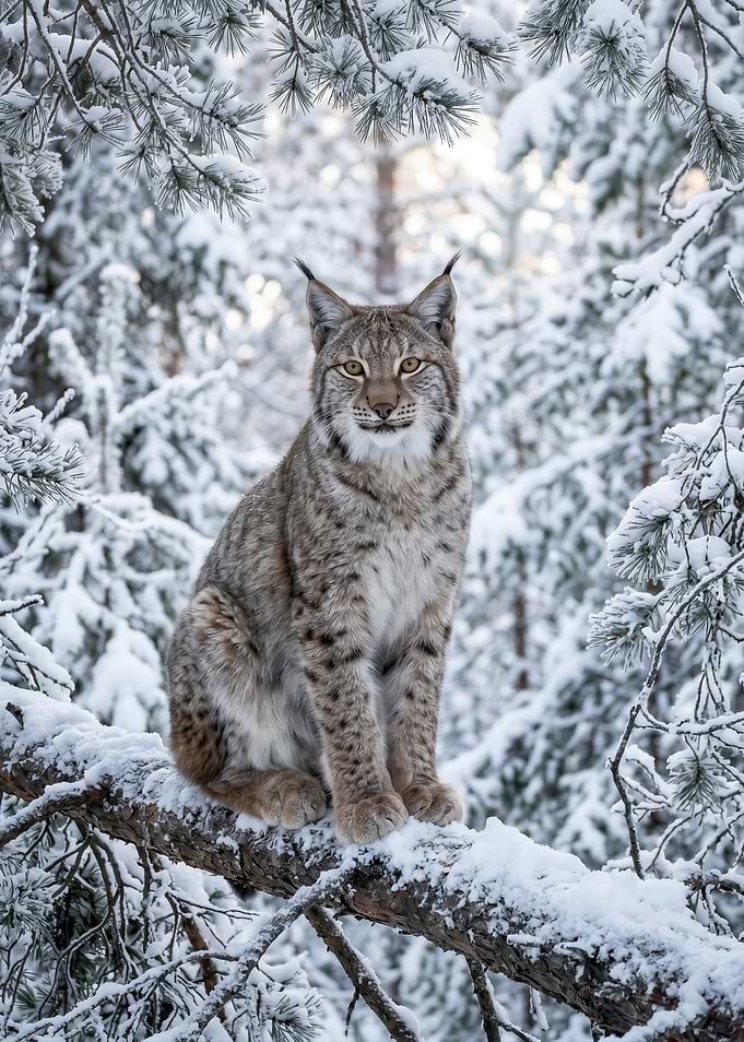 Eurasian Lynx in Snowy Forest