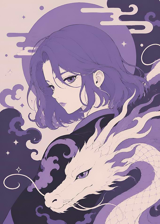 Anime Girl with Purple Dragon