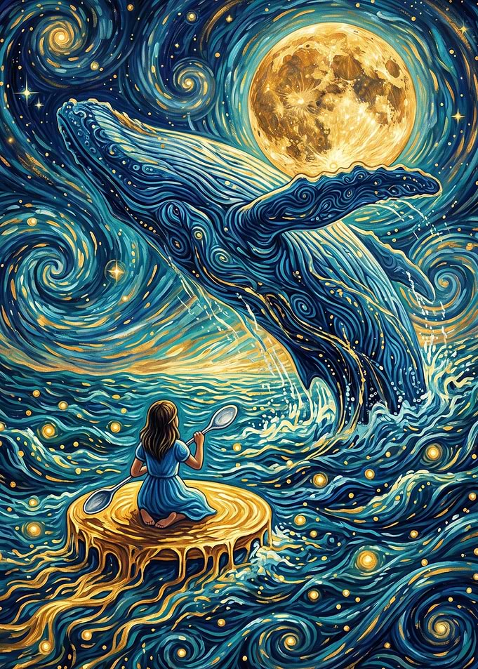 Whale and Girl in Starry Night