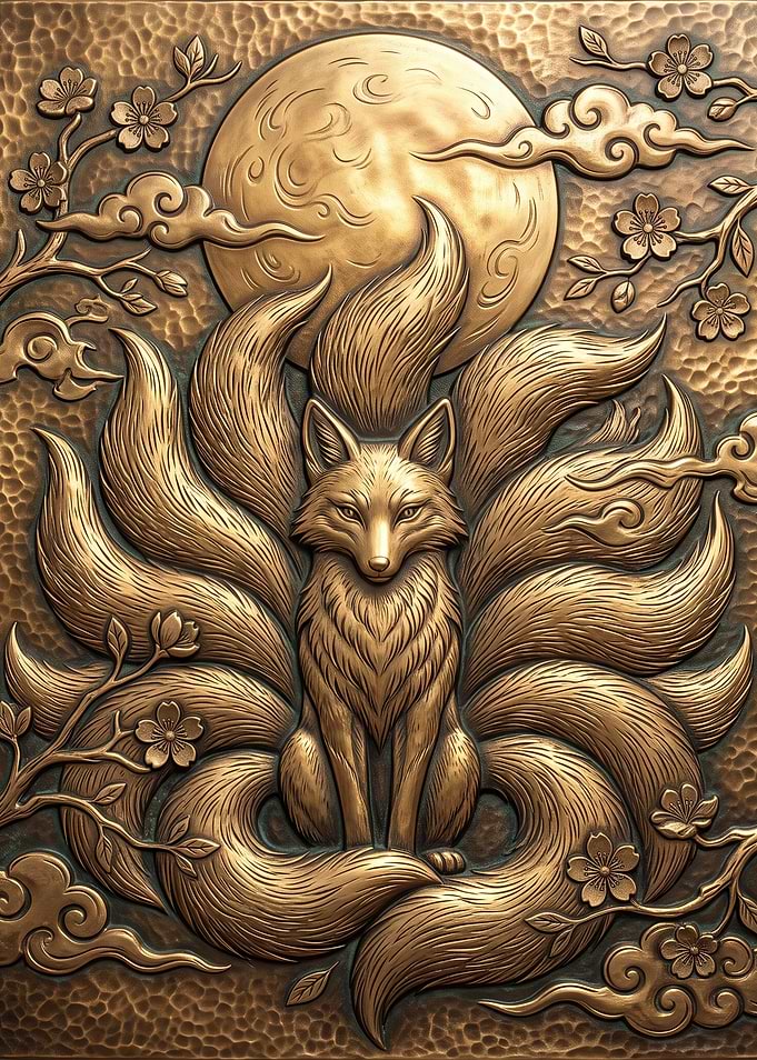 Golden Nine-Tailed Fox Metal Relief