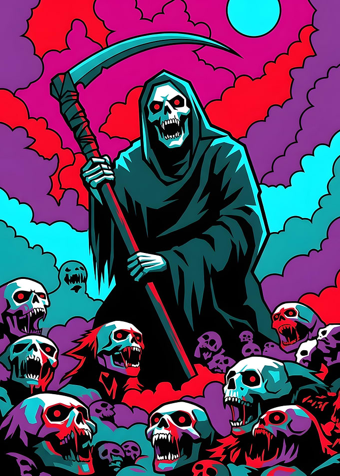 Grim Reaper with Skulls Pop Art